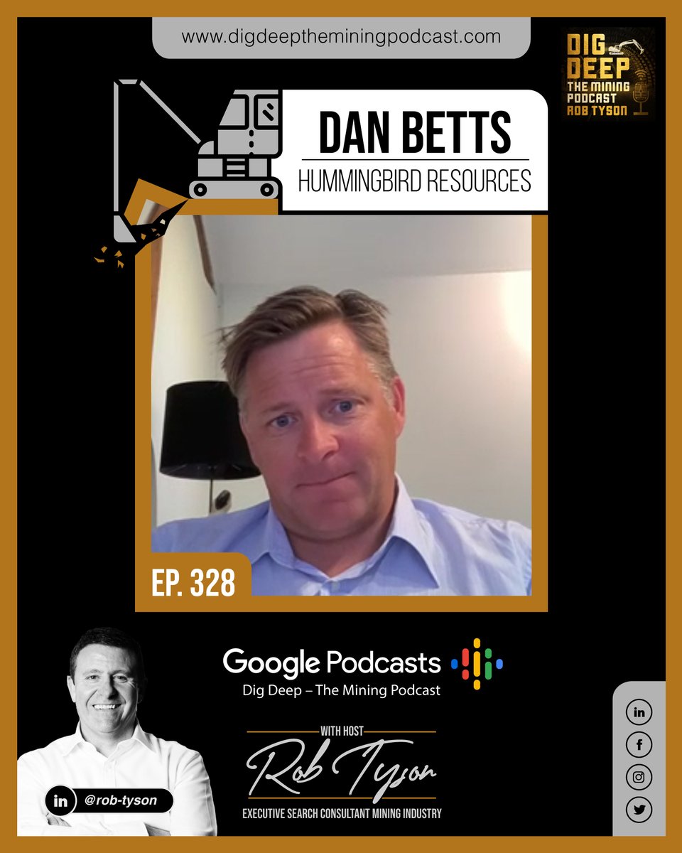 digdeep_mining's tweet photo. **NEW EPISODE ALERT**

👨 Dan Betts
💼 Executive chairman, CEO
🏢 Hummingbird Resources

📺 Watch on Youtube:
https://t.co/MUSPxjEKf9

Happy Mining!
 
#DigDeepTheMiningPodcast #Mining #MiningPodcast #Podcast #HummingbirdResources #Mali #Guinea #GoldMining https://t.co/AoRrIackvo