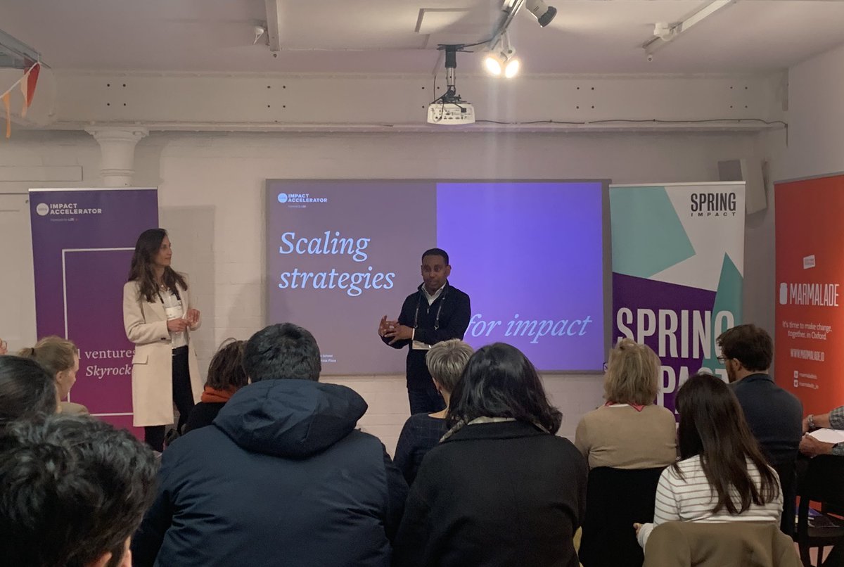 SpringImpact's tweet photo. So excited to kick-start our #GettingThereFaster session with the brilliant teams at 100x Impact Accelerator & @Harambee4Work at the @marmalade_io festival today! We’re talking all things #leanimpact and exploring the radical ways social ventures can scale impact faster. https://t.co/v3S2tmX50W