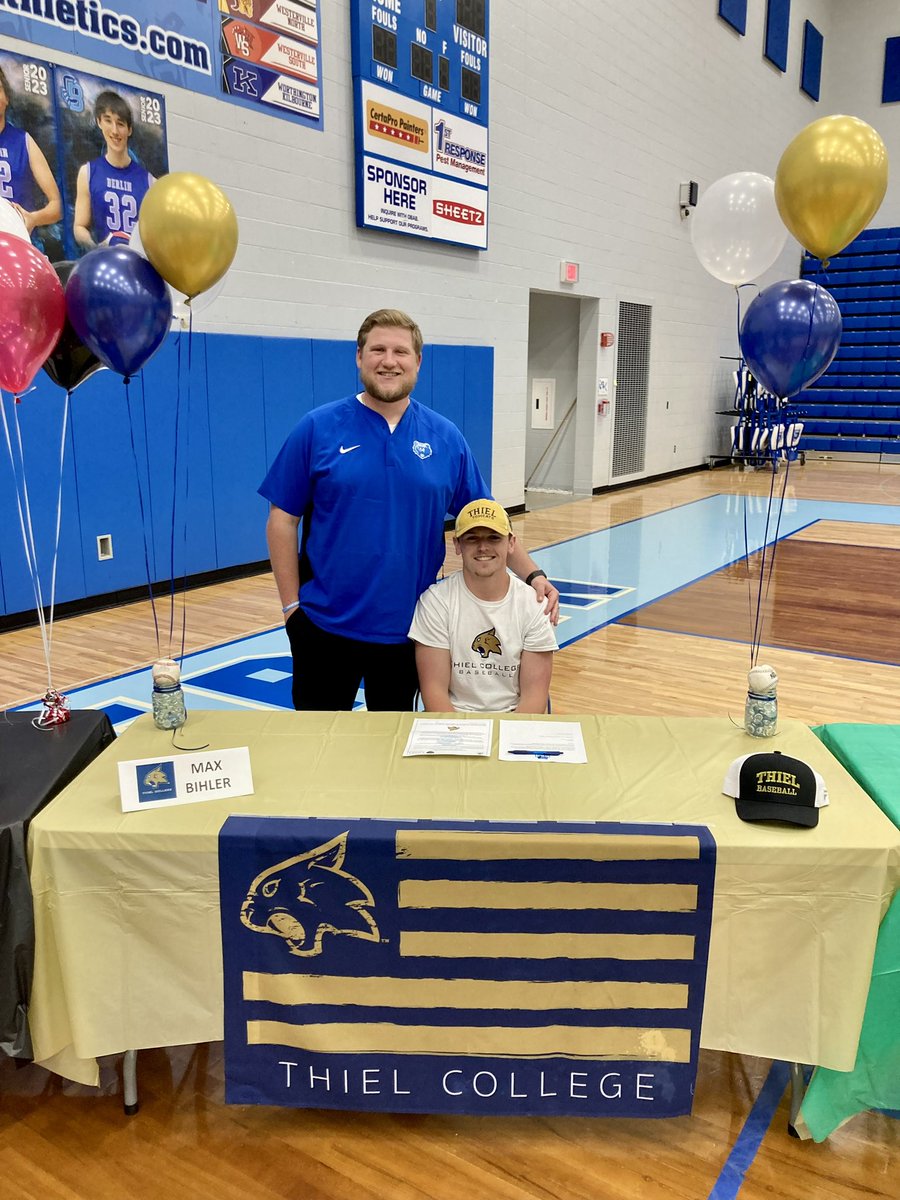 APGunn33's tweet photo. Congrats to our two Seniors signing to play at the next level yesterday! Hard work and dedication pays off. Proud of you guys! @BihlerMax @NHurley_7 #BerlinPride https://t.co/MQ5pFOJO0q