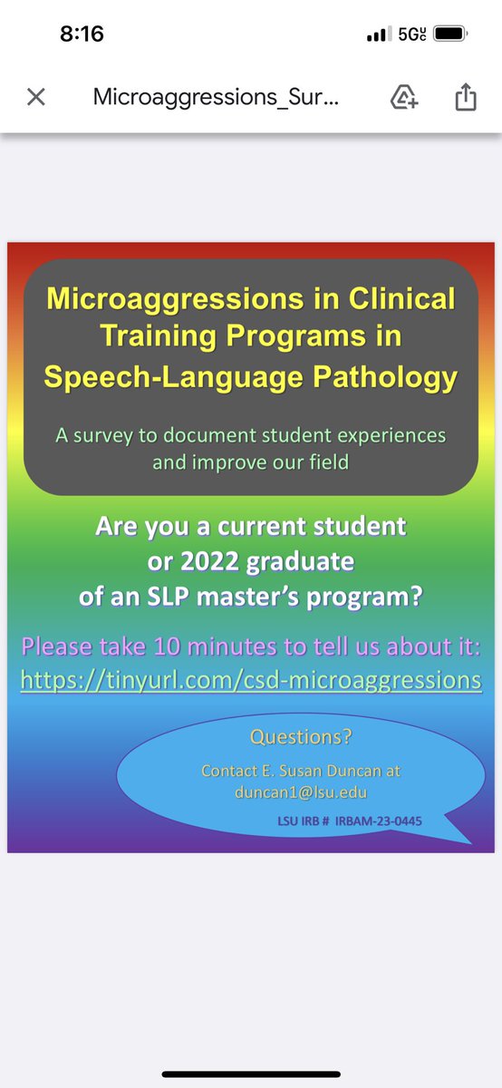 The survey is available online at tinyurl.com/csd-microaggre… and should take only 10 minutes.  
 
If you have any questions, please feel free to reach out to E. Susan Duncan at duncan1@lsu.edu