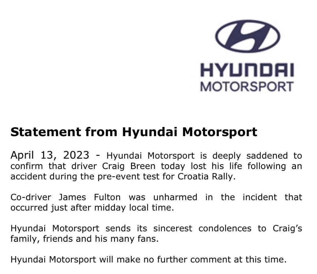 C’est le cœur brisé que nous venons de lire c’est lignes.. 💔

Craig Breen nous a tragiquement quitté ce 13 Avril 2023

Nous adressons nos plus sincères condoléances à sa famille, ses amis, son équipe et tout ses fans de par le monde 

We Miss You Craig… 😔💔🙏💫

#CB42