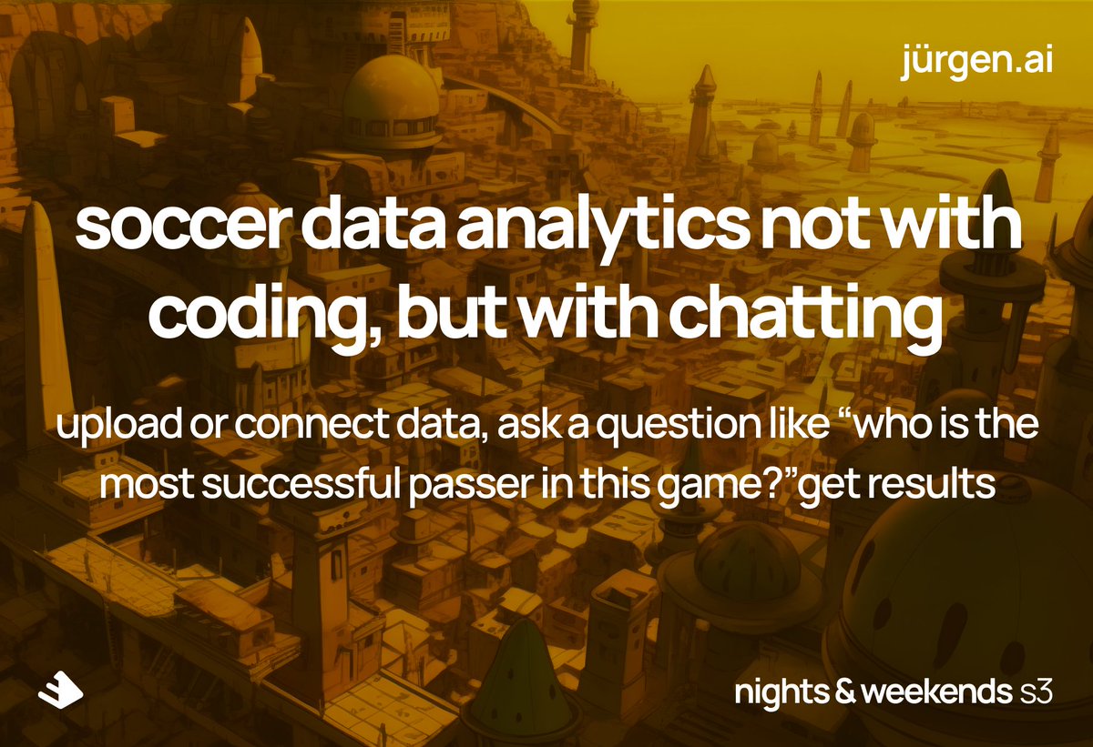 orabazu's tweet photo. I'll try to make a web app to let users easily generate soccer analytics outputs, as if they are chatting to GPT. The first version is gonna be live this week🤞 roast me but keep it funny! @_buildspace https://t.co/7xLYf548wS