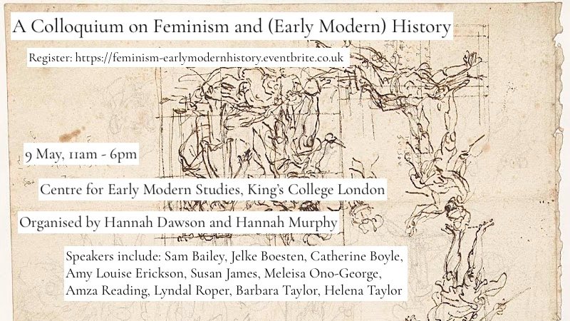 So excited to announce a colloquium on #feminism and (early modern) history, organised by the extraordinary @DrHannahDawson and @murphyhs2019! Join us on 9 May to think anew about gender, power, marginality, and the lens of feminism in history. Register: …m-earlymodernhistory.eventbrite.co.uk