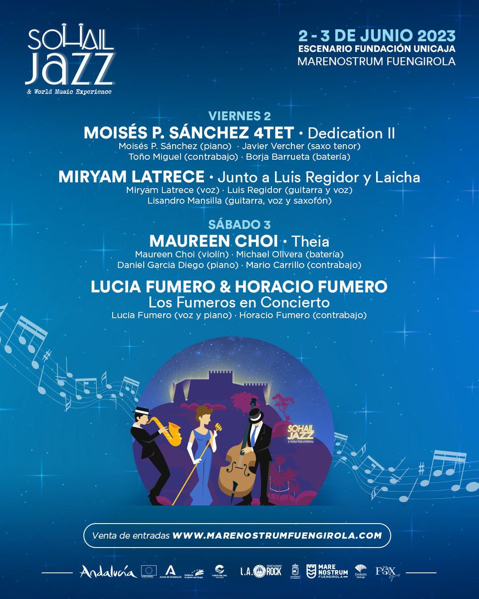 LARockEntertain's tweet photo. ✨SOHAIL JAZZ FESTIVAL✨
Hoy despega la tercera edición de @SohailJazzfest , celebrada en el castillo de Sohail del Marenostrum de Fuengirola durante los días 2 y 3 de junio. 

Entradas ya disponibles en ➡️ https://t.co/cUUuoZAEPW https://t.co/F674WBfLaF