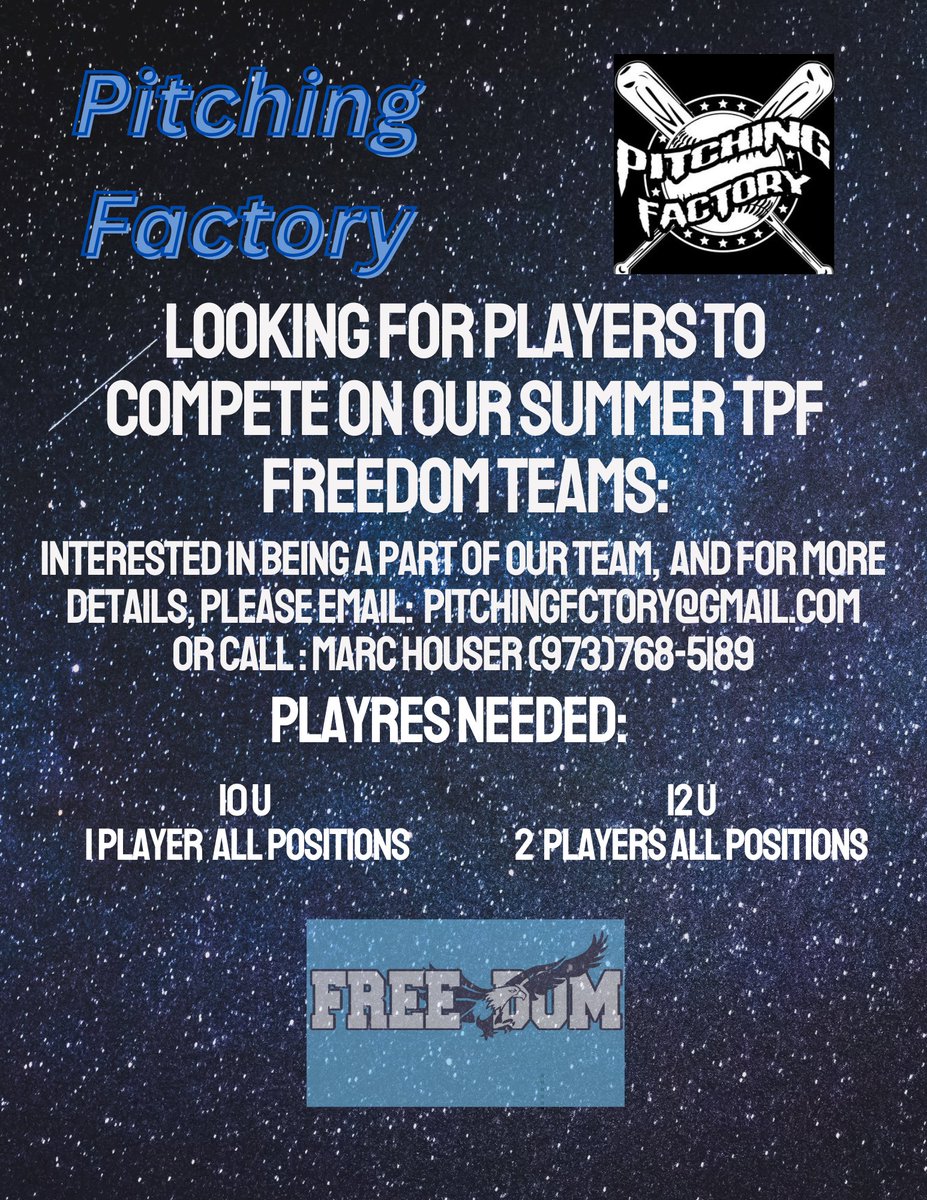 Pitching Factory (@pitchingfactory) on Twitter photo Become a part of The Pitching Factory Freedom Summer Club softball program. Looking to add some players for the upcoming summer season!! <a href="/nj_softball/">New Jersey Softball</a> Become a part of The Pitching Factory Freedom Summer Club softball program. Looking to add some players for the upcoming summer season!! <a href="/nj_softball/">New Jersey Softball</a>