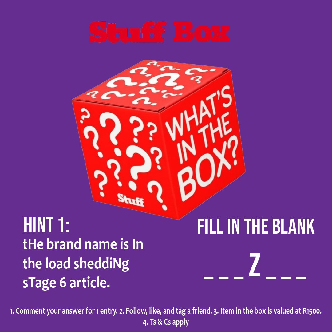 StuffSA's tweet photo. 🎉COMPETITION TIME🎉
Guess what's in the box in the comments with #StuffBox for 1 entry🎟
Article
https://t.co/4ilS7p9qU8
Remember
1. Follow the page 👀
2. Like the post ❤️
3. Tag a friend 👯
Winner announced 20 Apr
Entries close 19 Apr 6pm
#StuffSA https://t.co/lmSqir4X7G