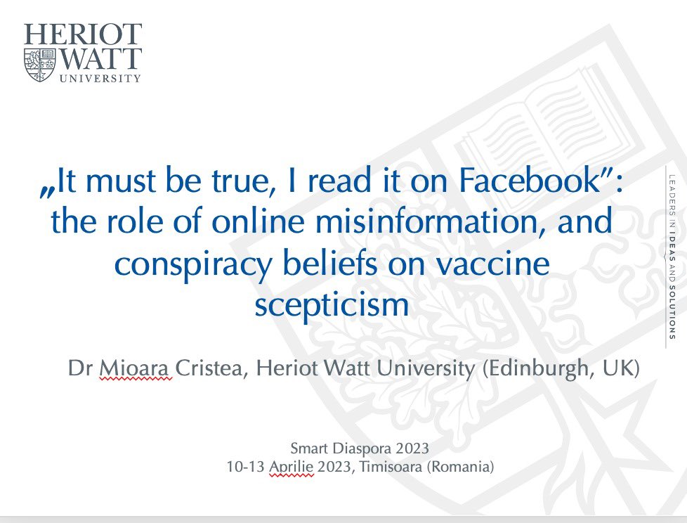 Mioara Cristea-Sanmarty, PhD (@miocristea) on Twitter photo Our talk at #smartdiaspora2023 underlines the perverted role of #misinformation & #fakenews on the promotion of #conspiracybeliefs and #vaccineskepticism <a href="/a_mBliuc/">Ana-Maria Bliuc</a> Our talk at #smartdiaspora2023 underlines the perverted role of #misinformation & #fakenews on the promotion of #conspiracybeliefs and #vaccineskepticism <a href="/a_mBliuc/">Ana-Maria Bliuc</a>