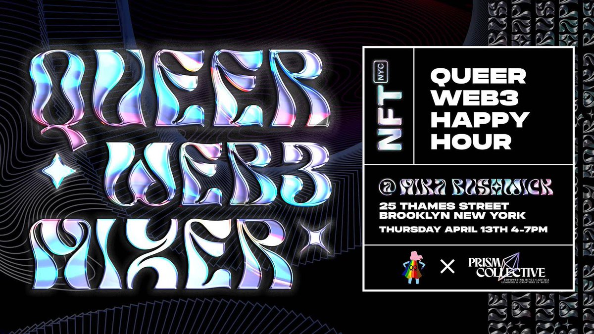 proudaverse's tweet photo. Roll call for the #queer3 peeps in town for @NFT_NYC … we’re hosting a happy hour in Brooklyn today! RSVP here: https://t.co/2HDaxZrMOW https://t.co/wj0P4KBCjD