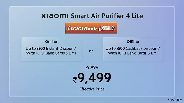 alvintse's tweet photo. Breathe easy with #XiaomiSmartAirPurifier4Lite- an addition to your #SmarterLiving life. It has:  

-99.97% Filtration of 0.3μm particles 
-269sq.ft.- 463sq.ft. Effective coverage area
-33.4dB(A) Low Noise 
Smart App Control, and more at just Rs. 9,499! https://t.co/7xH7xNqVA5