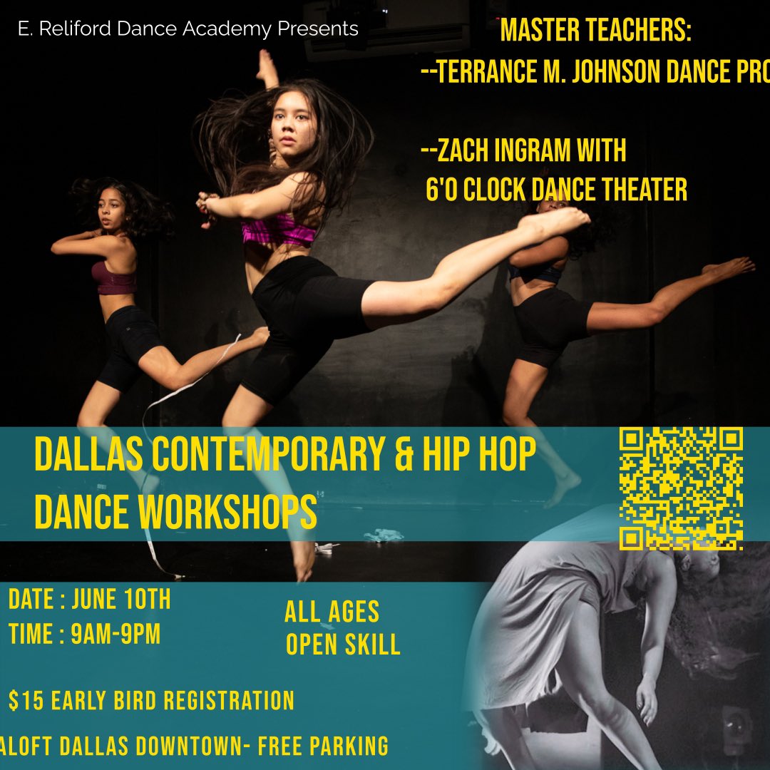 RelifordDance's tweet photo. Coming Sat. June 10 (9am-9pm) it’s the ULTIMATE MASTER CLASS &amp; DANCE WORKSHOP! Take contemporary dance classes with local masters and national powerhouse artist as well…  Sign up &amp; get your tickets NOW!!!   https://t.co/8pptaUkVr5 https://t.co/2eUZsoAvvX