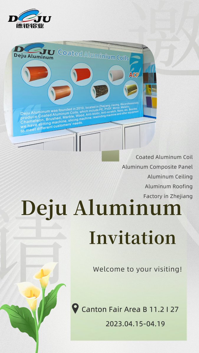 Hello everyone! We are here at 133th Canton fair from 15th to 19th of April.
#CANTONFAIR 
———————————————
#coatedaluminumcoil #coatedaluminum #acm #acp #aluminumcompositepanel #aluminiumceiling #aluminiumroofing #aluminiumfacade #aluminumshutter #aluminumrollforming