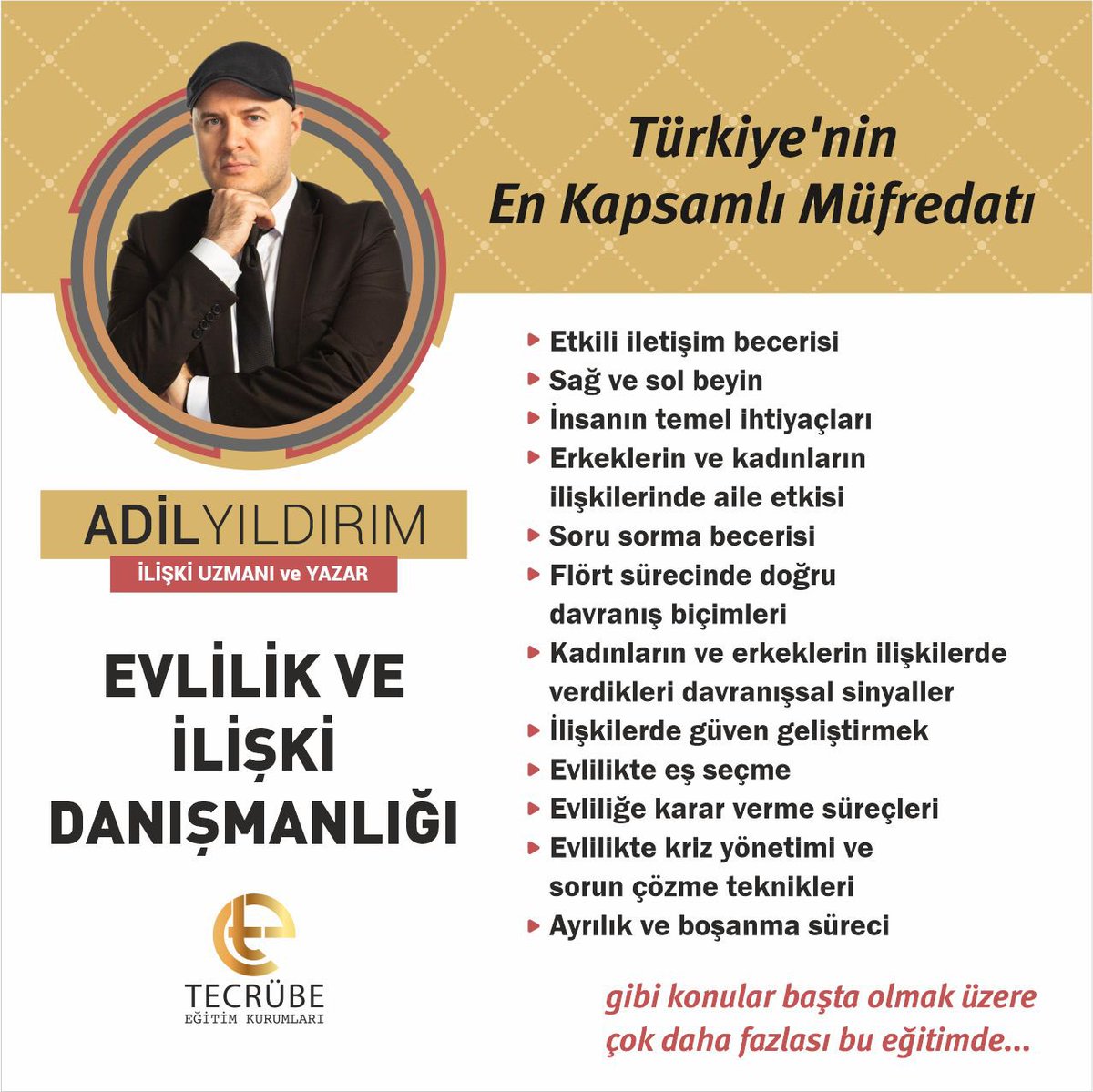 tecrubeegitim's tweet photo. Adil YILDIRIM ile EVLİLİK VE İLİŞKİ DANIŞMANLIĞI eğitiminde beraberiz.
Eğitimde ilişkiye dair tüm dinamikleri öğreneceğiniz hayatınıza ve mesleğinize yön vereceğiniz tüm bilgileri öğrenmeye hazır olun.
@mentoradilyldrm https://t.co/pookY5yyOJ