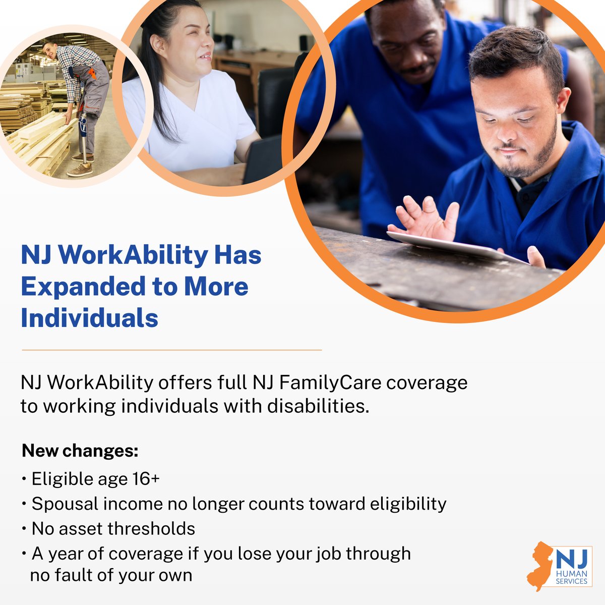 NJDHS's tweet photo. πππ π¬π’π¨ ππ‘π’πͺβ
#NJWorkability has expanded to more individuals. ππ½
π» Learn more by visiting: https://t.co/5DTYeXz4x6 https://t.co/tmanJvMmue