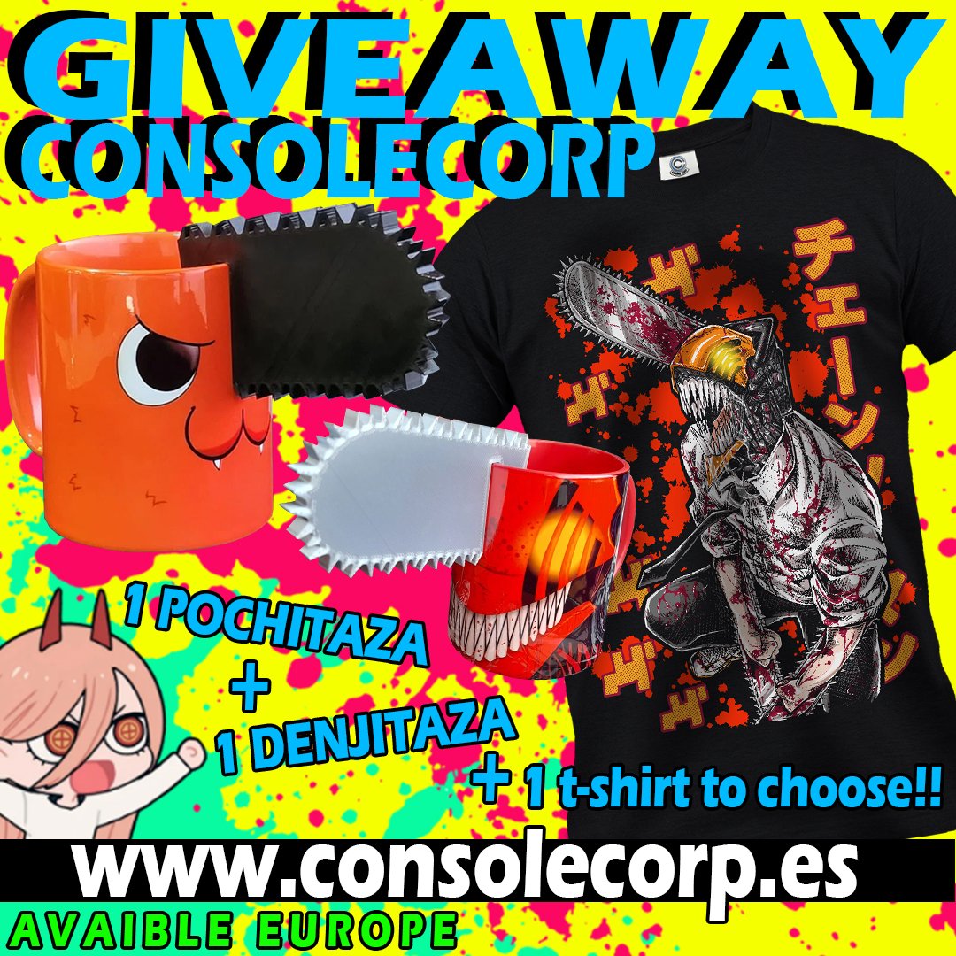 CSMvizuals's tweet image. 🎁 GIVEAWAY CHAINSAW MAN 🎁 

-RT and like this tweet
-Follow @ChainsawShots
-Follow @Console_Corp 
-Bonus🏷️ Tag a friend

Available Europe 🌎

April 23 📌

#chainsawman #チェンソーマン