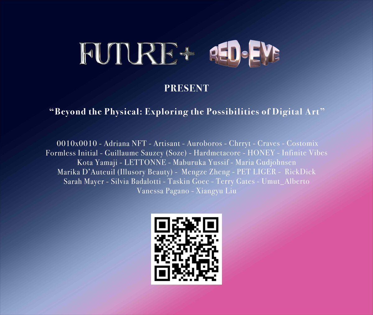 formlessedition's tweet photo. Immerse yourself in this FUTURE+ exhibition in a spatial installation by RED-EYE. 🤩 Explore 🔎 and interact 🖼️ with our artwork and 27 other artists in stunning detail. Follow our journey through the possibilities of digital art. 🌠
#Metaverse #web3 #nftNYC #digitalfashion https://t.co/SPaKgtJMXO