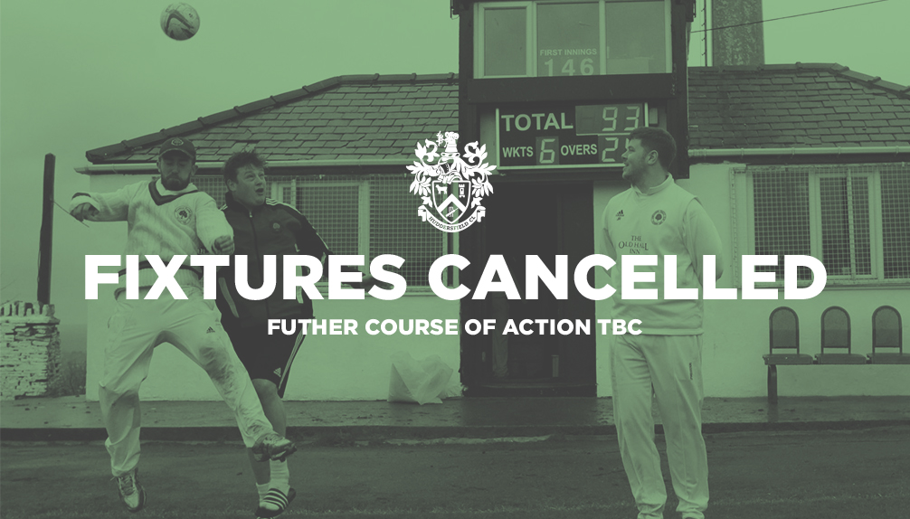 HuddCricket's tweet photo. BREAKING: The opening round of fixtures on Sat 15 April has been cancelled pending a further course of action TBC. Clubs will be canvassed ASAP to either replaying them all on Sun 14 May or render them all as abandoned matches. We will update when this poll has concluded. https://t.co/snH8N4L2Rd