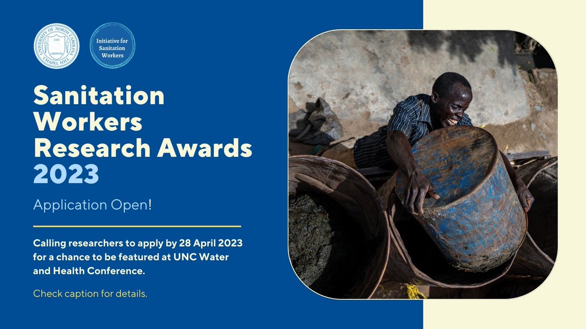 Applications are open for the 3rd edition of the Sanitation Workers Research Awards. Calling researchers who are working on the #health, #safety and #dignity of #sanitationworkers.

Application instructions and details here 👉 cutt.ly/J7FkaBf