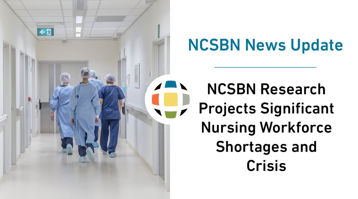 NCSBN's tweet photo. NCSBN research reveals that 100,000 nurses left the workforce during the pandemic and by 2027, almost 900,000 -- one-fifth of 4.5 million total RNs -- intend to leave the workforce, threatening the health care system at large if solutions are not enacted. https://t.co/vIojx3iXhk https://t.co/qd0J6gQkDw