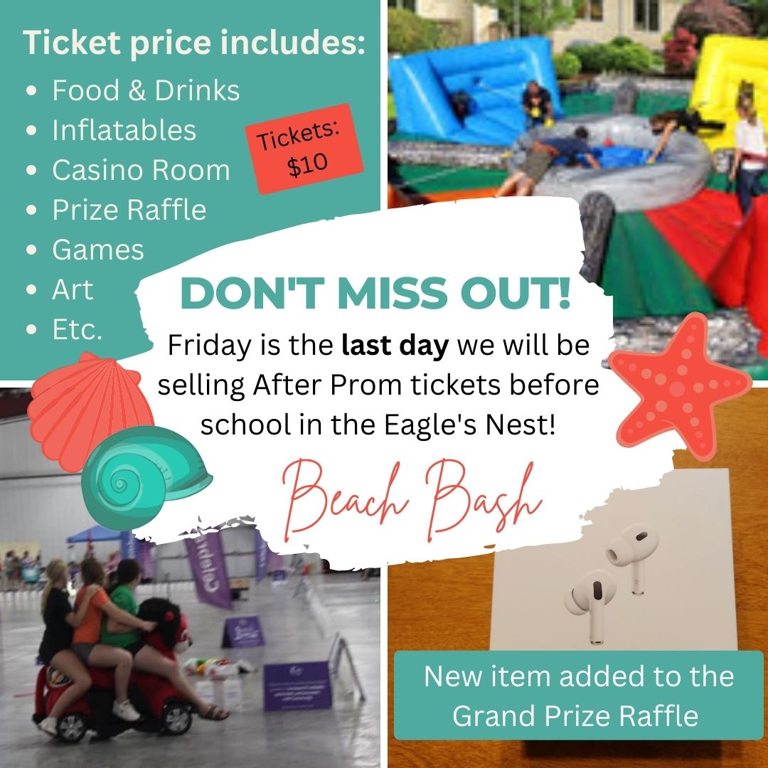 EHS_APCommittee's tweet photo. You only get a few chances in life to experience something like After Prom!!! Bring your signed After Prom waiver and get your ticket for $10 before school on Friday in the Eagle's Nest. https://t.co/xuOpCH0a2z