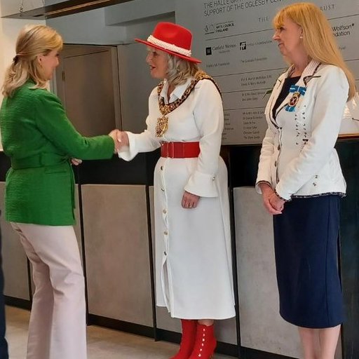 A photo of the Lord Mayor shaking hands with her Royal Highness the Duchess of Edinburgh, stood next to the High Sheriff