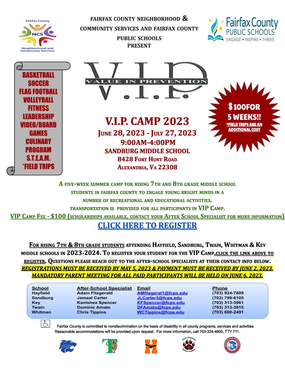 Do you have a rising 7th or 8th grader? Consider V.I.P. Camp this summer! docs.google.com/forms/d/e/1FAI…