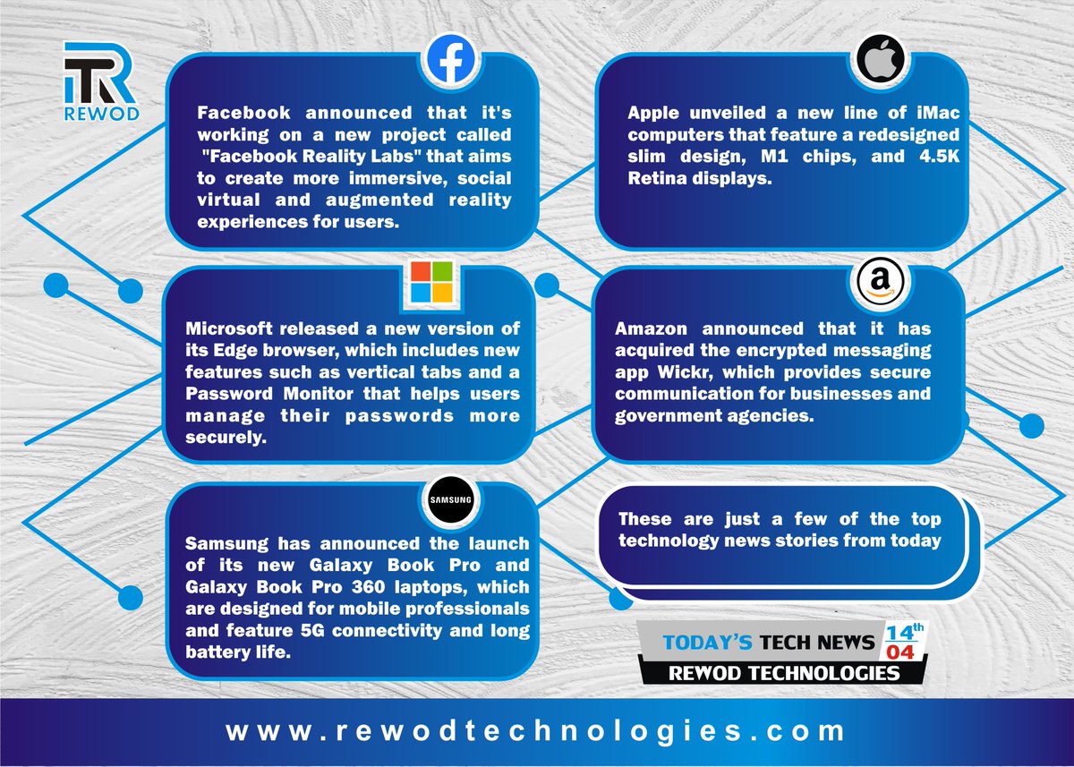 rewodtech's tweet photo. TODAY'S TECH NEWS [APRIL 14] -view the flyer
#rewodtechnologies #rewod #ethicalhacking #cybersecurity #blockchain #mobileapp #websitedesign #websitedevelopment #programming #softwarecompany #nodejs #python #php #flutter #react #fiverr #javascript #wordpress #coworkspace #techhub https://t.co/mu6D8exhEN