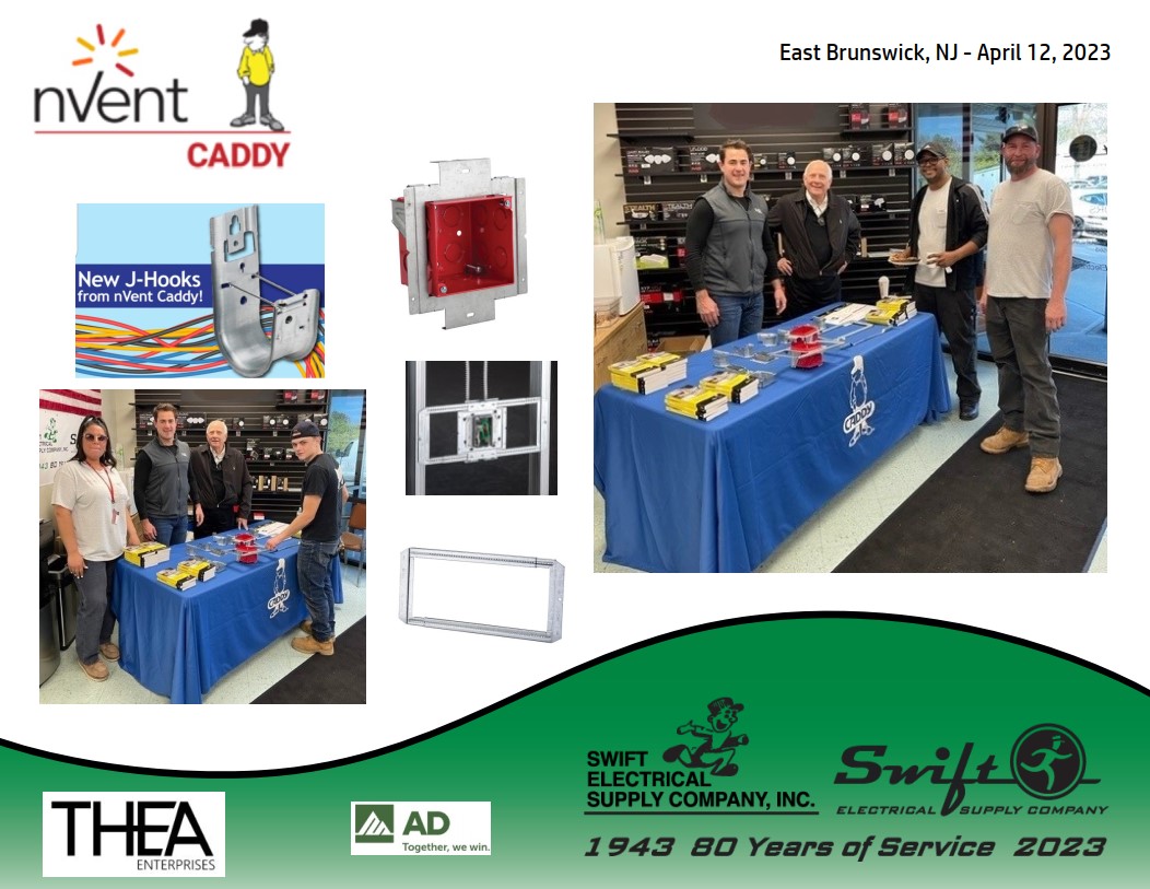 swift_electric's tweet photo. Ryan Kuck and Harris Wolser of @TheaEnterprises wowed our East Brunswick customers by demonstrating the latest products from @nVent Caddy. Contact us for your next job bill of material opportunity.
#swiftelectricalsupply #newproduct #electricalcontractor #adtogetherwewin https://t.co/X7lNaAzRl7