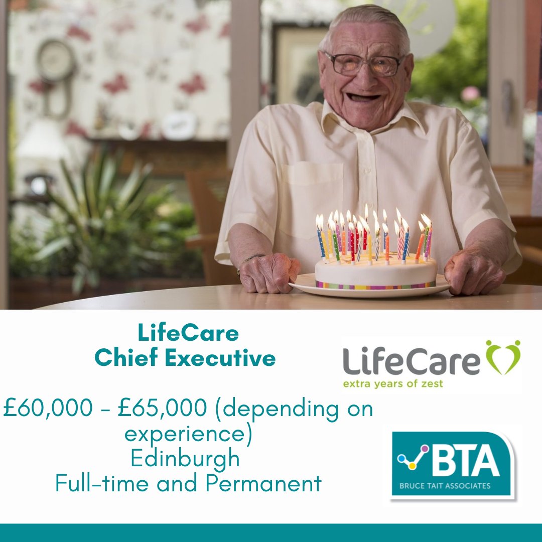 LifeCare 
Chief Executive
£60,000-£65,000 (depending on experience)
Edinburgh
Full-time and Permanent

For more information about this exciting opportunity; lnkd.in/egrbtr8u