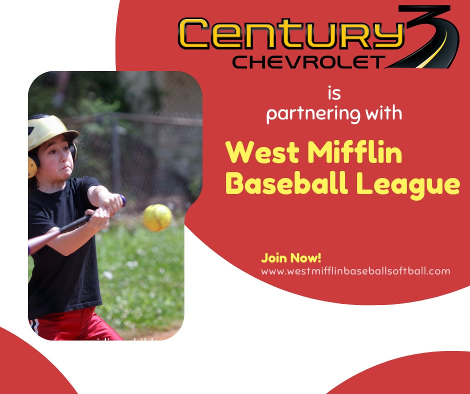 Century 3 Chevrolet has joined forces with the national Chevrolet Youth Baseball & Softball program to provide new equipment and invitations to free instructional clinics! #YouthBaseball #Baseball #Century3Chevy #Chevy #Chevrolet westmifflinbaseballsoftball.com century3chevy.com