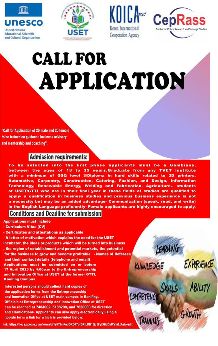 USET_UNIVERSITY's tweet photo. Call for application of 20 male and 20 females to be trained on guidance business Advisory and Mentorship and Coaching. https://t.co/EFyiYZ2LaT
