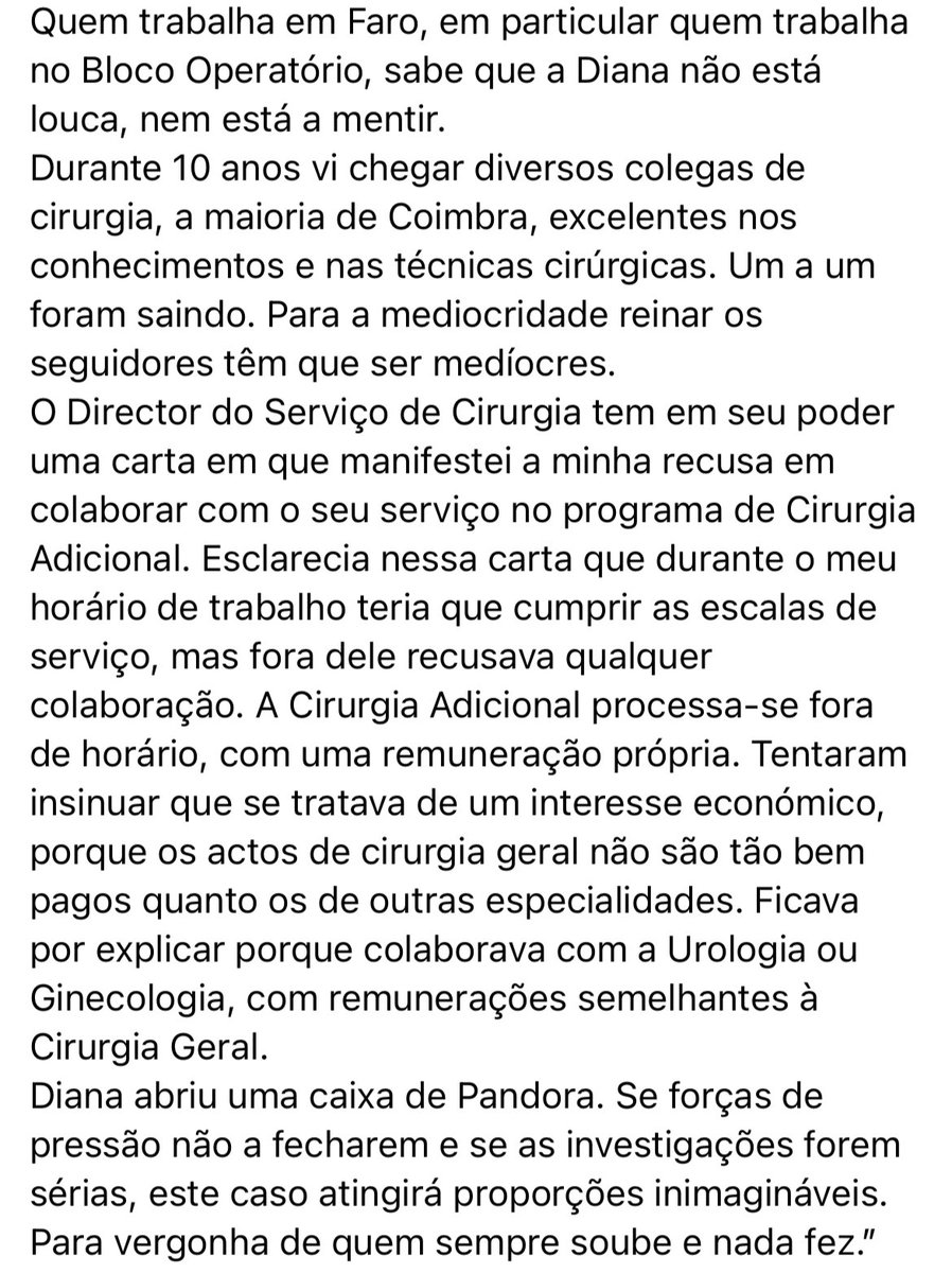 enfermeira_a's tweet photo. Publicação da anestesista Rosina Andrade, do hospital de Faro. Mas, entretanto, a Diana, que teve a coragem que mais ninguém teve anteriormente, já foi “posta a andar” pelo hospital. Que podridão! https://t.co/SCnd8UZ1P9