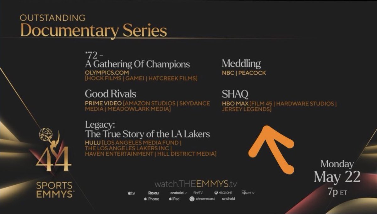 TheAgent_'s tweet image. HBO’s SHAQ documentary has been nominated for 2 Emmy Awards!

To say that I am honored (to be a part of a creative team with limitless talent and inspiring humility) would be a gross understatement. Congrats to all of my teammates on an amazing accomplishment!

✊🏿🏀🎥