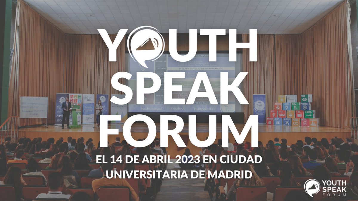 Llega la nueva edición del YouthSpeak Forum 2023 📣
📆El 14 de abril en Ciudad Universitaria de Madrid u online
➡️ Regístrate aquí: bit.ly/YSF2023_Regist… 
@youthspeakforumes y <a href="/AIESEC/">AIESEC</a> unen a los jóvenes para hablar de los desafíos globales y del Desarrollo Sostenible 🌎