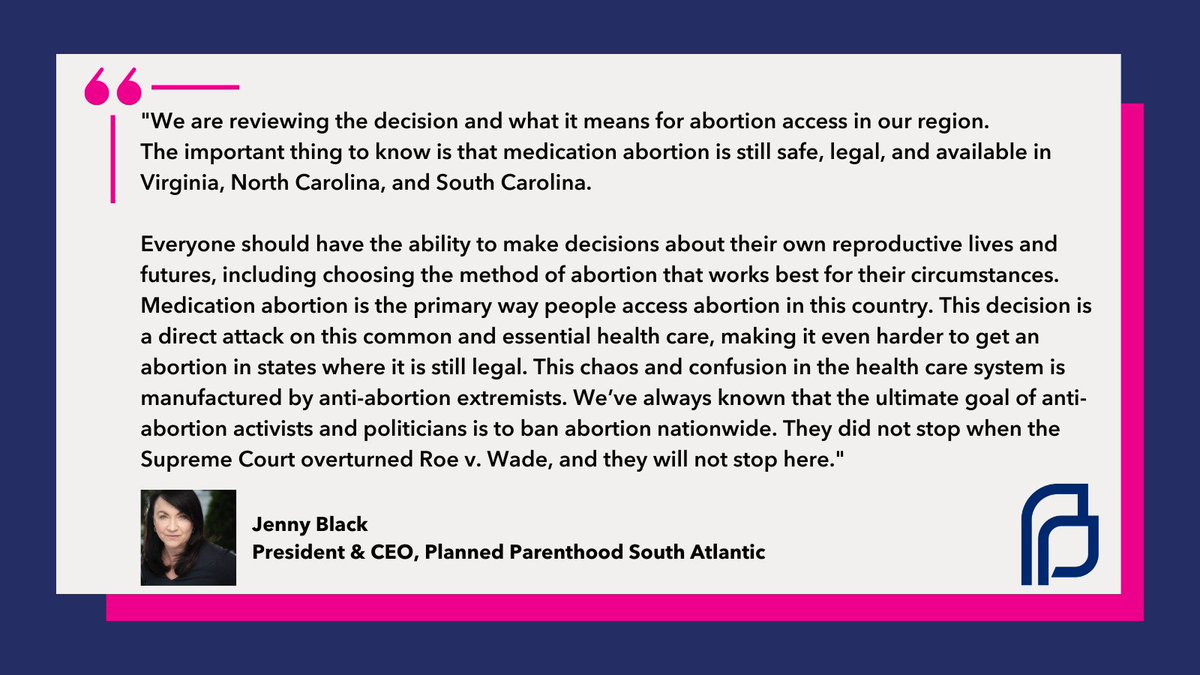 BREAKING: Fifth Circuit Court of Appeals has issued a decision in the mifepristone case. We're still reviewing what the decision means for abortion access in our region. Full statement from <a href="/jennycblack/">Jenny Black</a> below.

Important: Medication abortion is still legal and available in NC.🧵