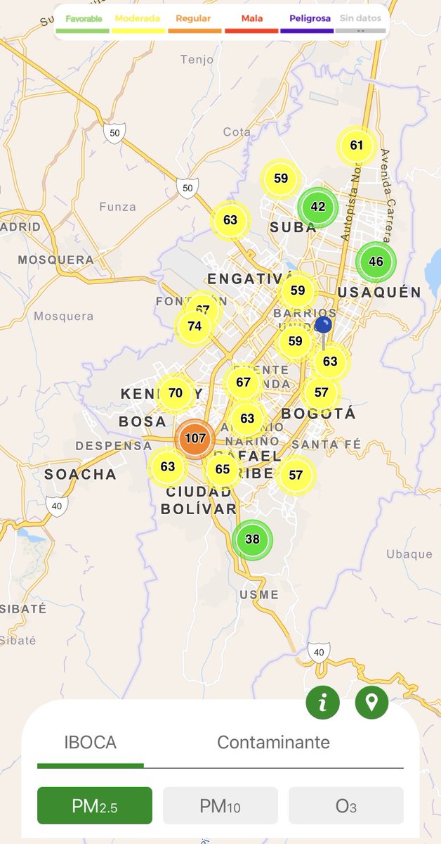 Ambientebogota's tweet photo. El Índice Bogotano de Calidad del Aire y Riesgo en (Iboca) reporta:

🟢 3 estaciones en estado favorable.
🟡 15 estaciones en estado moderado.
🟠 Carvajal-Sevillana en estado regular.

🔎 Monitorea la #CalidadDelAire de tu zona aquí 👉 https://t.co/mBDviWAElh https://t.co/ylxrHpEEoY
