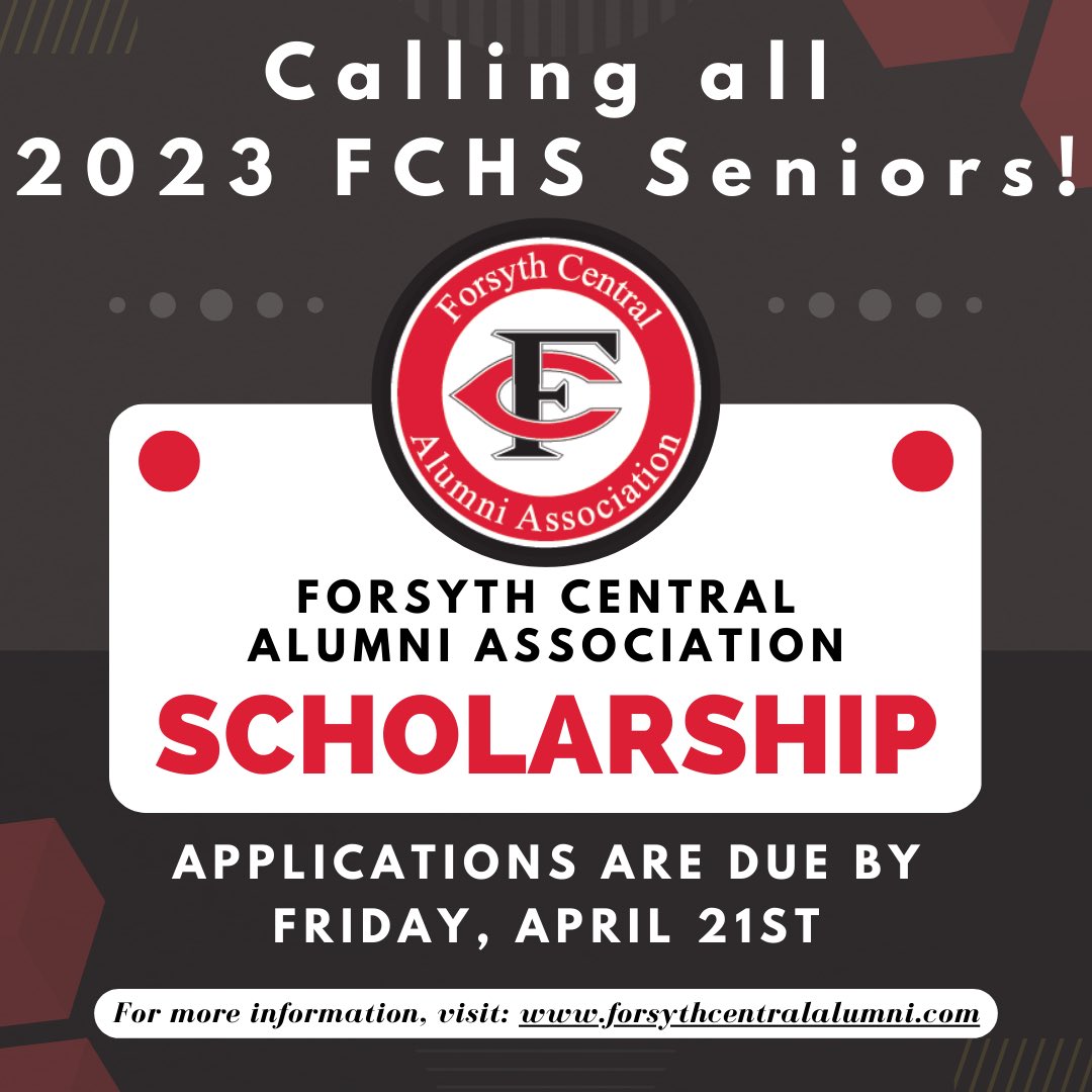 fchs_alumni's tweet photo. @ForsythCHS seniors, don’t forget to apply for the 2023 FCAA Scholarship! Go to https://t.co/H8d9tGAKEO for more information. #FCHSForever #CHouse https://t.co/BrbYEPS6VZ