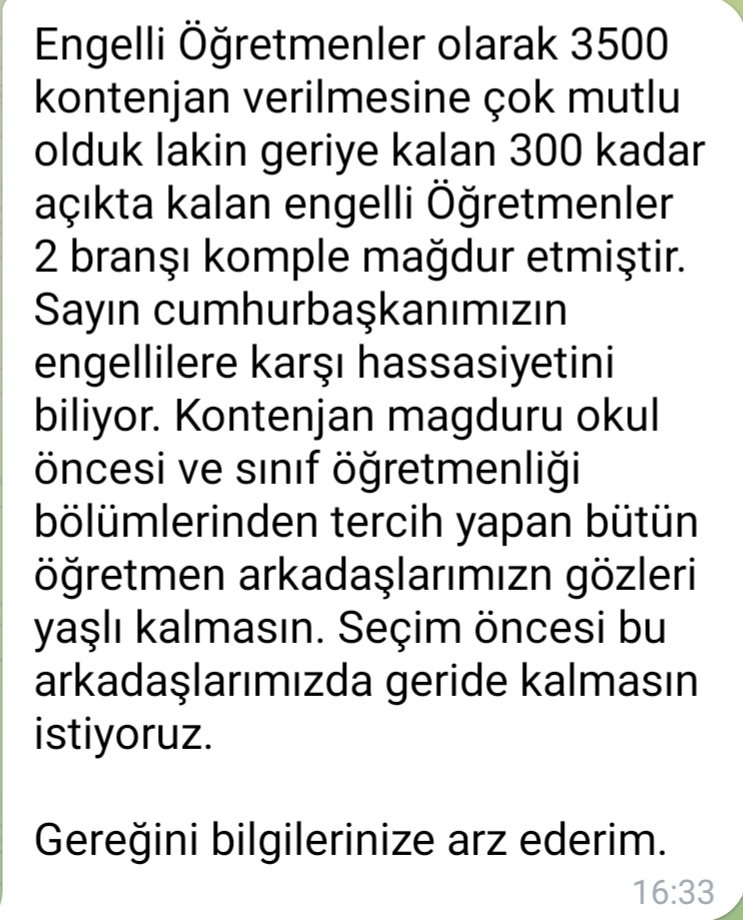 Bu mağduriyetin giderilmesini istiyoruz engelli Öğretmenler platformu olarak. @RTErdogan @prf @yilmaznazif @fehmirasimcelik @latif_selvi @_aliyalcin_ @YesilovaHarun @drpelinyilik @omerrcelik @arzuerdemDB