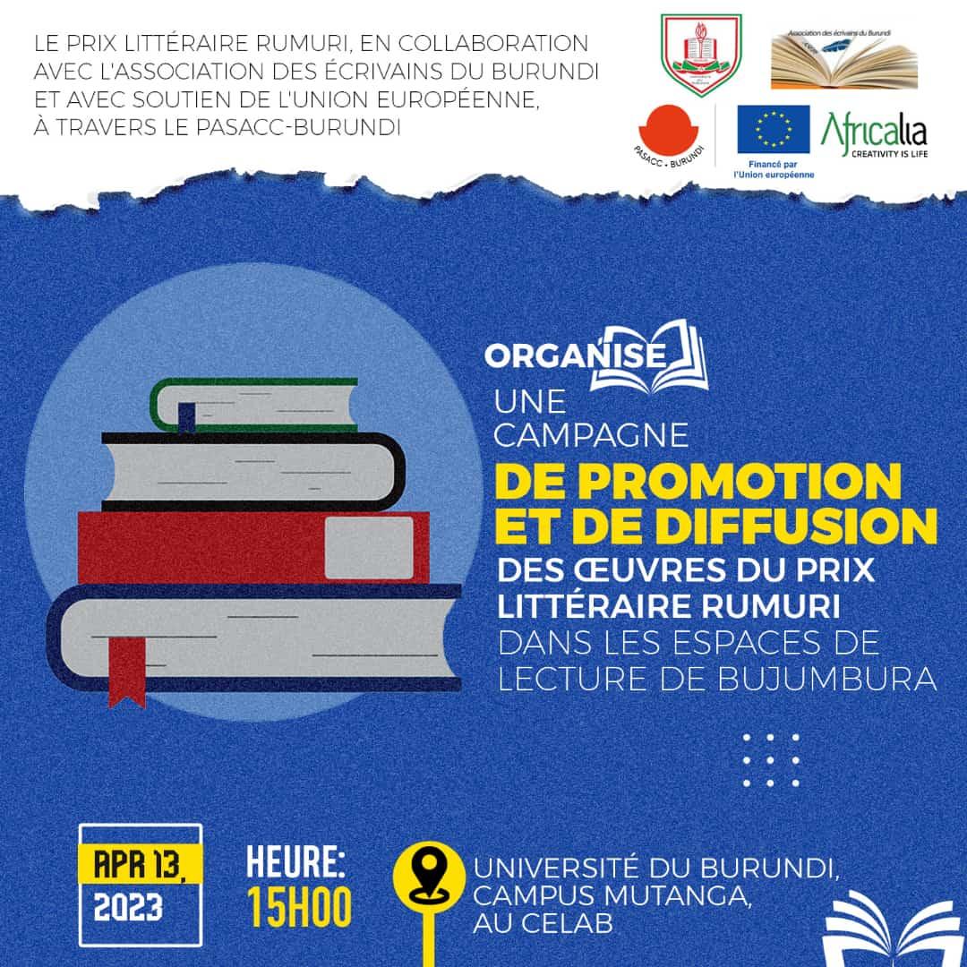 ShikirizaB's tweet photo. This event is taking place this Thursday, 13 April 2023, at the #CELAB located at #Mutanga campus of the @UB_Rumuri under the funding of the European Union through the European project of support to the cultural sector in Burundi, @PasaccB.
#Shikiriza
#TestifyToInspire
#Burundi https://t.co/fDu9HSJA7C