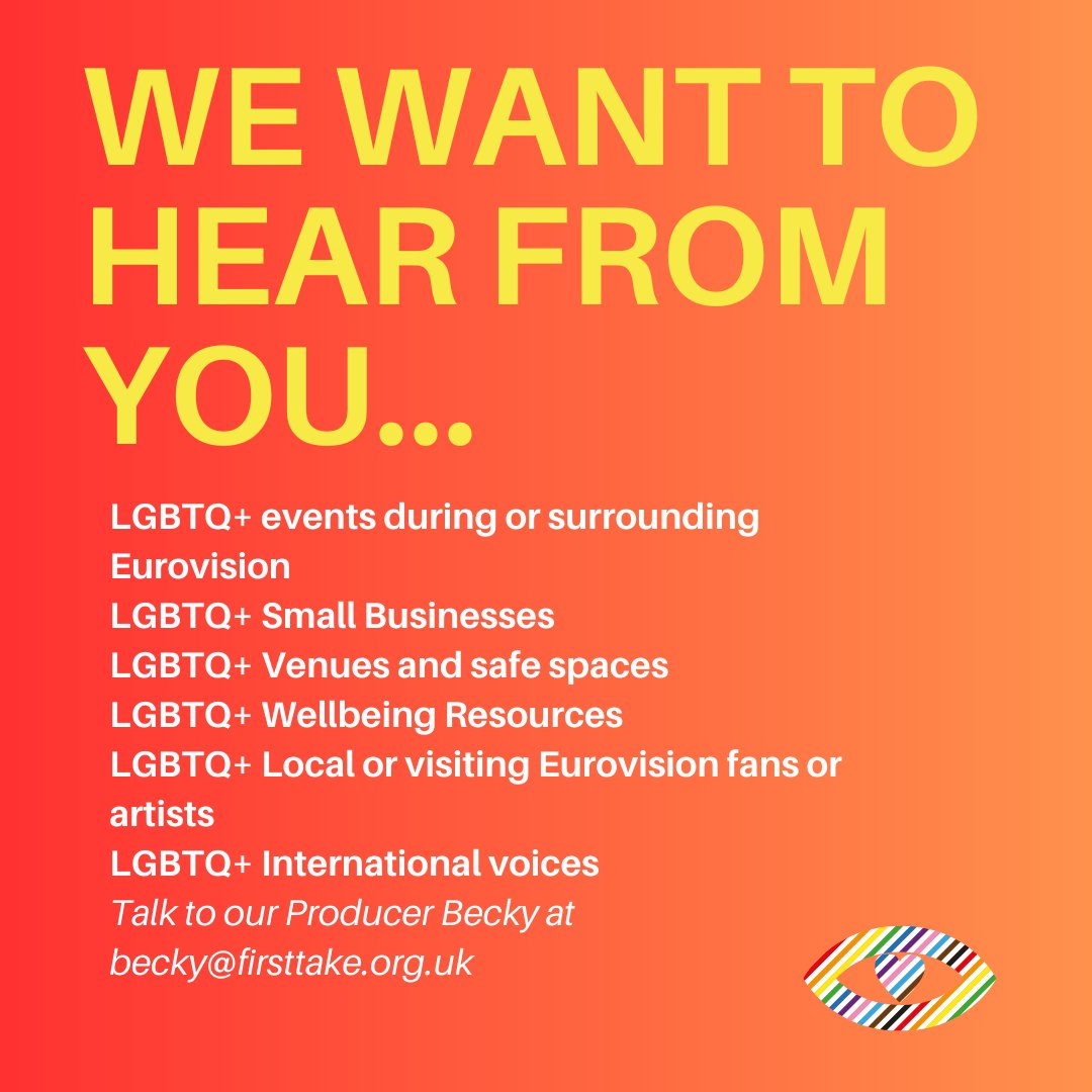 First Take (@wearefirsttake) on Twitter photo 📣 QUEEROVISION NEEDS YOUR VOICE!📣
🏳️🌈 Do you have an LGBTQ+ business? Safe space? Event? Is there something you want filmed coverage of? Would you like to be added to our roster of all things queer? Get in touch with becky@firsttake.org.uk and let us know what you're up to! 📣 QUEEROVISION NEEDS YOUR VOICE!📣
🏳️🌈 Do you have an LGBTQ+ business? Safe space? Event? Is there something you want filmed coverage of? Would you like to be added to our roster of all things queer? Get in touch with becky@firsttake.org.uk and let us know what you're up to!
