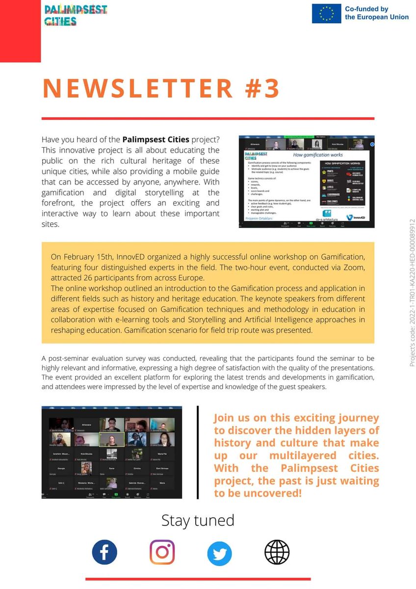 palimpsestciti1's tweet photo. Our 3rd newsletter is out!
@MuzafferOzgules @alanyauniv @ProfMGuner #palimpsestcities
#gamification #newsletter #storytelling #hiddenlayers #culturalheritage https://t.co/UwcafjrTZC