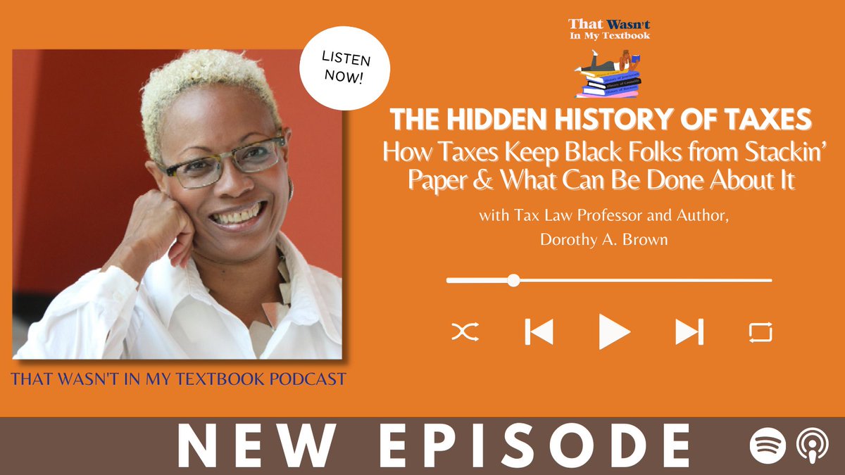 Did you know that Black folks are 3 to 5 times more likely to get audited by the IRS? Listen to this <a href="/wasntinmytxtbk/">That Wasn't In My Textbook</a> episode to learn ways that tax policies target Black &amp; Brown folks + solutions with <a href="/DorothyABrown/">Dorothy A Brown</a>. Listen here: podcasts.apple.com/us/podcast/tha…