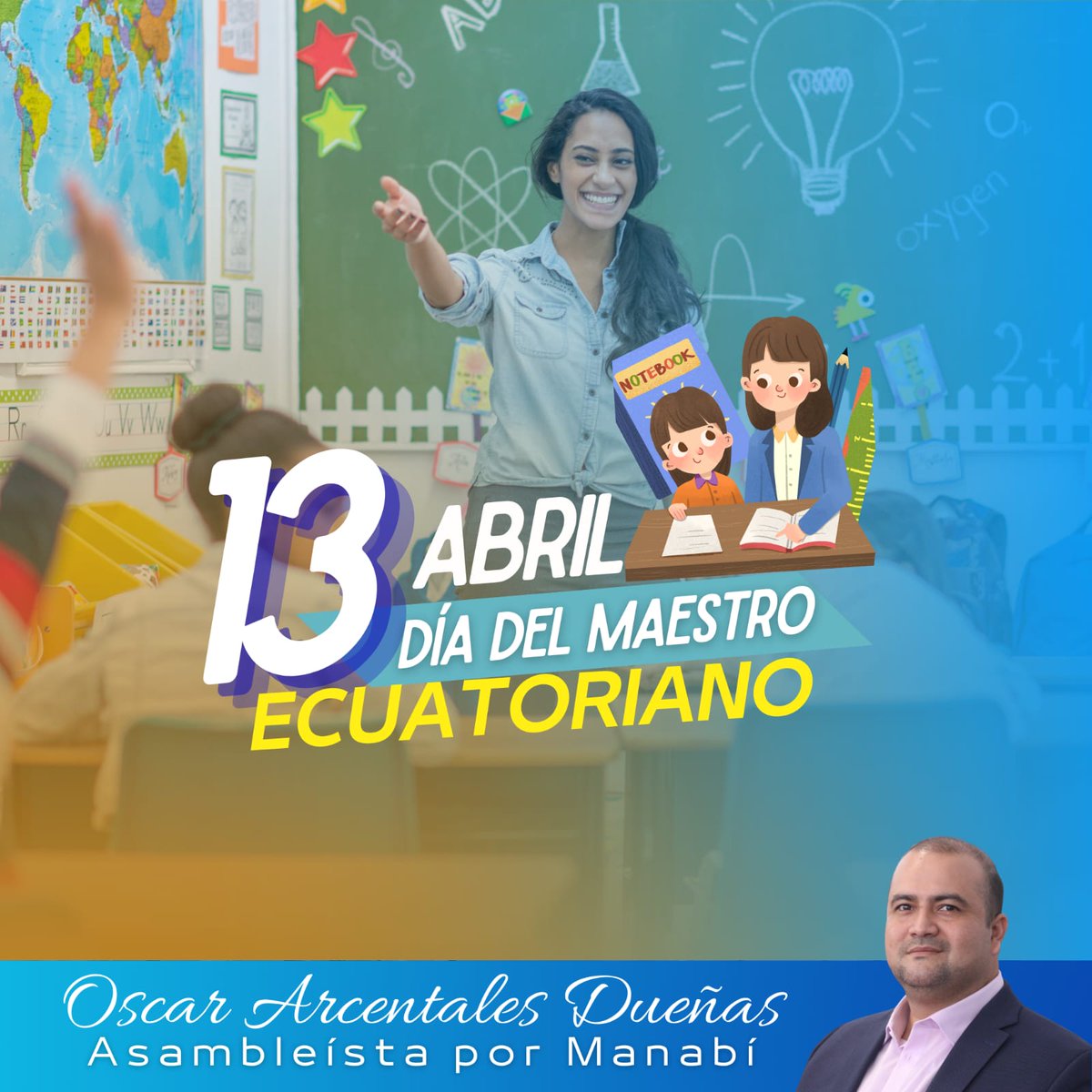 Reconozco la labor de los formadores de generaciones y los felicito en su día. Desde la Asamblea seguiremos trabajando por el bienestar de los maestros, de los alumnos y la educación. 
#DíaDelMestroEcuatoriano