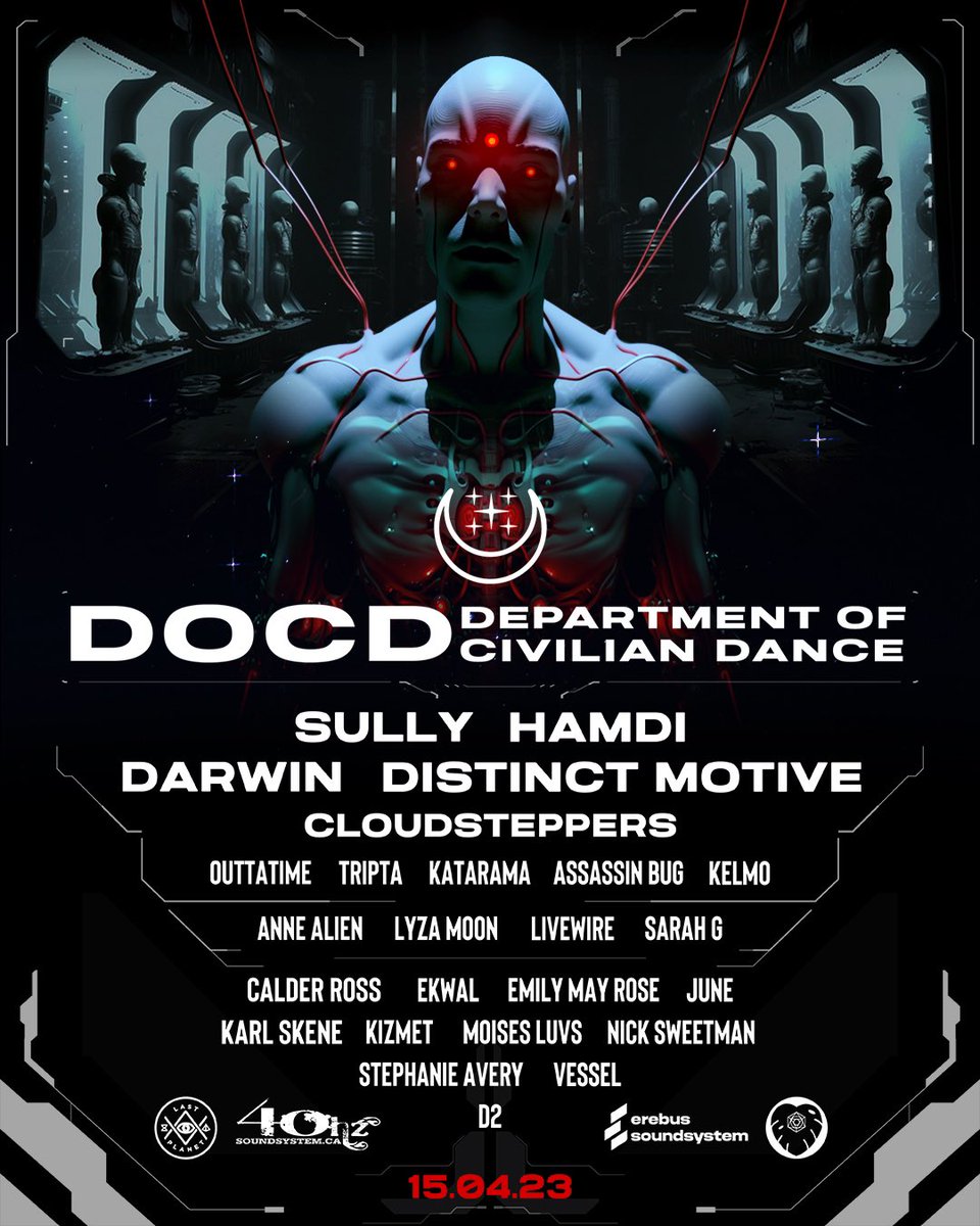 This Saturday - we welcome <a href="/sullyE64/">Sully</a>, <a href="/hamdimusic/">Hamdi</a>, @DistinctMotive, &amp; <a href="/Darwin_REEF/">Darwin</a> to Toronto for DOCD011.

Brand new art &amp; performances are ready to light up the space to the sounds of 140, jungle, dnb, &amp; club. 

Final tier of tickets are moving fast. Lock ‘em in while you can.