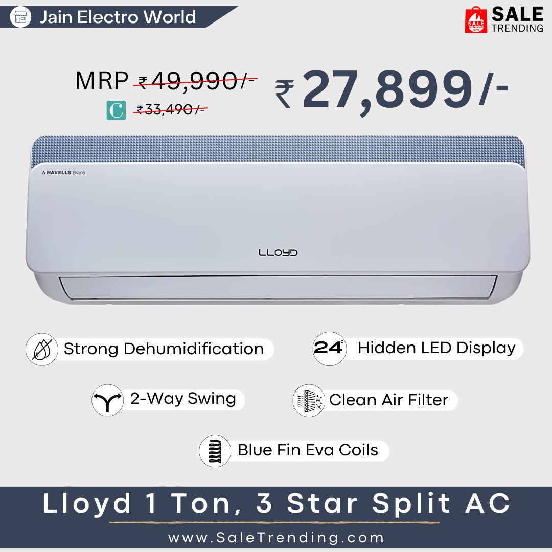 SaleTrending's tweet photo. Grab Lloyd 1 Ton 3 Star Inverter Split AC at unbeatable prices💰
.
🛒Store Link
https://t.co/V3qLNKRKCi
.
Visit : https://t.co/3eDOBpgmlg for more exciting offers🔥
.
#airconditioner #ac #splitairconditioner #splitac #lloyd #lloydac #lloydairconditioner #lloydsplitac #bestac https://t.co/0Pkp5n70uy