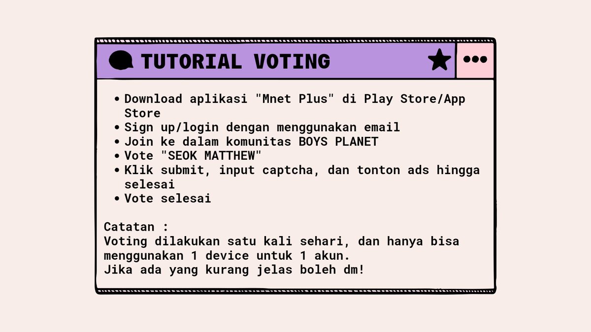 #BOYSPLANET FINAL VOTING GIVE AWAY 

🎁 hadiah
1. SEVENTEEN 10th Mini Album ‘FML’ (sealed)
2. SEVENTEEN 9th Mini Album ‘ATTACCA’ Carat Ver. DK (unsealed)
3. Saldo dana/spay 100k

📌 syarat
Vote "SEOK MATTHEW" di Mnet Plus
— rt &amp; likes
— cek gambar untuk details lebih lengkap 💗💭