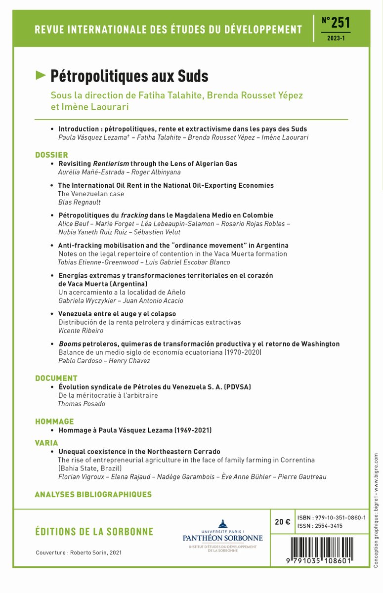 [PARUTION]

📗Que fait l'exploitation du pétrole aux pays des Suds, en Afrique et Amérique latine ? C'est la question qu'explore le nouveau numéro de la <a href="/Revue_RIED/">Revue internationale des études du développement</a> dans son dossier thématique : à retrouver en librairie et en ligne : journals.openedition.org/ried/8134 <a href="/OpenEditionActu/">OpenEdition</a> !