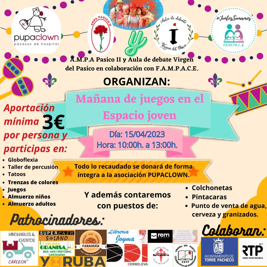 FampaceMurcia's tweet photo. Las #AMPAS de #FAMPACE siguen colaborando con @CentroPupaclown a través del proyecto 'Sumando Sonrisas, Educando en Valores', como hace este próximo sábado el AMPA Pasico II en una jornada de convivencia llena de sorpresas ¡Os esperamos! #JuntosSumamos https://t.co/ClAxN2EHYJ