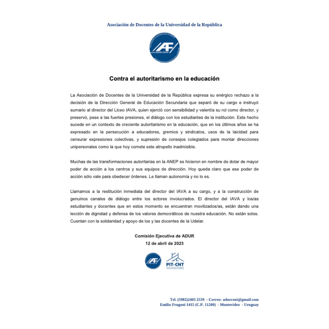 adur_udelar's tweet photo. 🛑 HOY paramos y nos movilizamos contra el autoritarismo en la educación! https://t.co/f34jpSgyqv