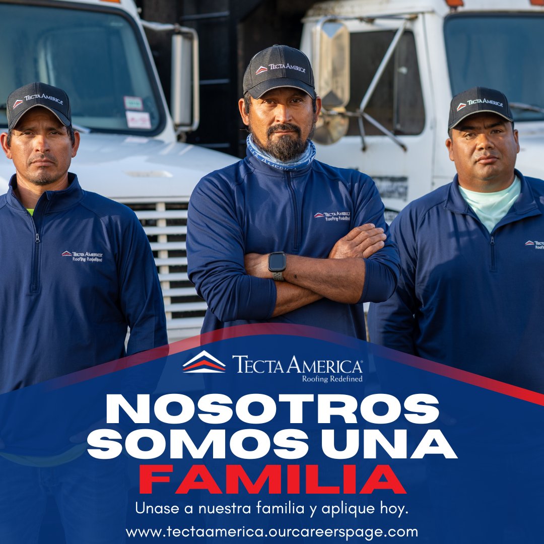 tectaamerica's tweet image. Con Tecta, sea que usted trabaja afuera o en la oficina, son parte de la familia Tecta. Unase a nuestra familia hoy y desarrolle su carrera con nosotros.

bit.ly/3JVV5xe

#roofing #familia #tecta #roofers #trabajo #hiring #bluecollar #espanol #sehablaespanol #techo