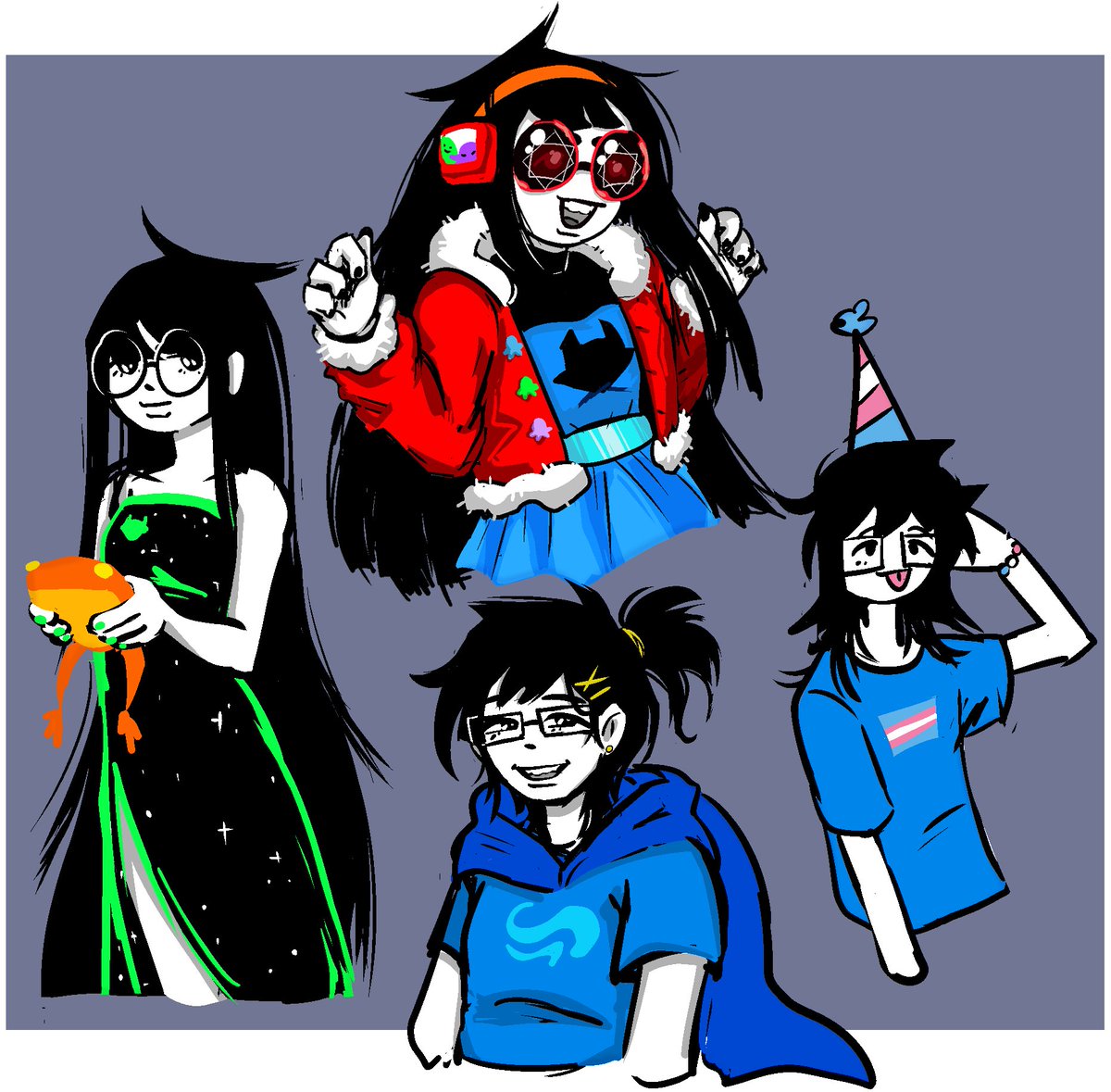onepeachymo's tweet photo. for 413 i didnt want to only draw sad stuff so here are some jades and junes as well :D

#homestuck #jadeharley #juneegbert https://t.co/pNv8n9nqiz